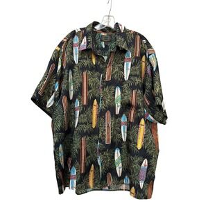Hawaiian Reserve Collection Mens XL Silk Vintage Surfboard Palm Aloha Camp Shirt